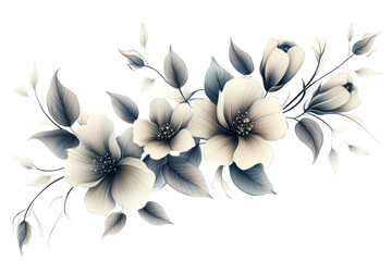 Poster - Delicate blue floral design featuring intertwining flowers and leaves on a transparent background suitable for various creative projects