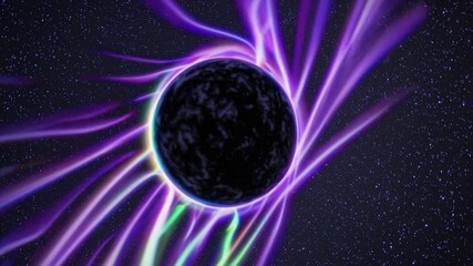 Wall Mural - Colorful aurora borealis swirling with ethereal energy around dark cosmic event horizon, revealing mysterious celestial dance within deep space environment