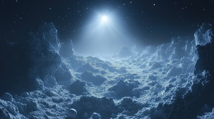 Wall Mural - Cosmic landscape of a distant icy moon.