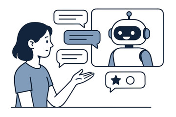 vector illustration of user chatting with ai assistant bot for customer service support. flat design