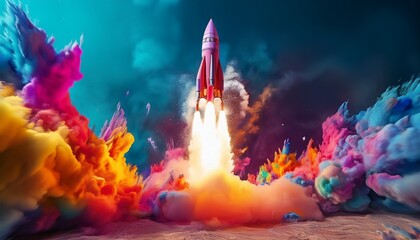 Wall Mural - rocket launch in colorful smoke