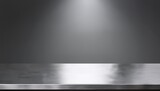 silver steel countertop empty shelf realistic mockup of table top kitchen counter on gray background with spot light bar desk surface in foreground