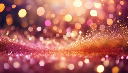 Wall Mural - colorful abstract bokeh background with vibrant glitter and sparkling lights in pink orange and gold
