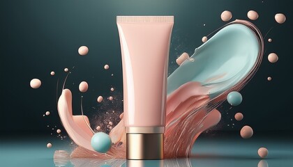 Wall Mural - cosmetic lotion tube with splash in soft pastel colors minimalist modern aesthetic presentation