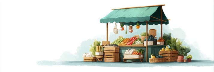 Poster - Vibrant Farmers Market Stand With Fresh Produce and Colorful Vegetables Ready for Shoppers