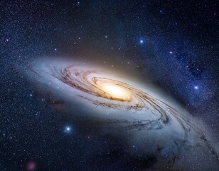 Wall Mural - explore the breathtaking view of a spiral galaxy filled with bright star clusters against a backdrop of deep cosmic darkness showcasing the beauty of the universe