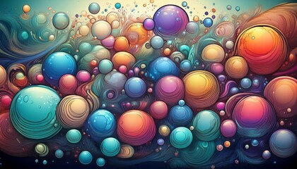 Wall Mural - drawing of a bunch of bubbles in different colors the bubbles are all different sizes