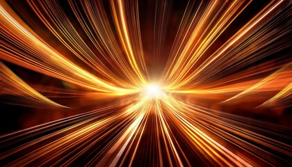 Wall Mural - a central glow is approached by arcing light trails that shine in warm tones all against a dark and 
