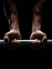Aufkleber - Strong Hands Grip Barbell With Dark Shadows Creating Dramatic Contrast in Well-Lit Upper Space During a Focused Workout Session