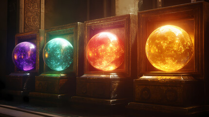 Wall Mural - magical relic vault glowing orbs 3d render scene video game concept background illustration digital 