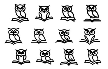 Naklejka na meble Minimalist owl and book logos collection for education branding, wisdom symbols perfect for library or academic institutions