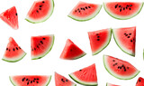 Watermelon, realistic watermelon slices on a transparent background, PNG format, flat lay,