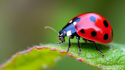Wall Mural - Ladybug on Leaf
