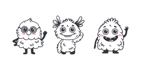 Wall Mural - set of cartoon monsters. cute monsters doodle. kids funny character design for posters, cards, magaz