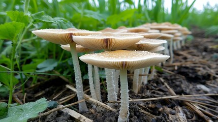 Wall Mural - Mushrooms in Field