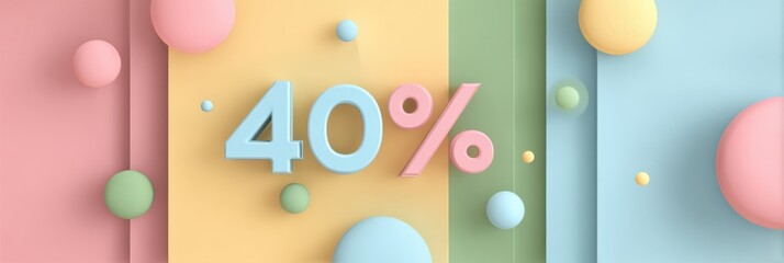 Aufkleber - Bold Discount Percentage Displayed on a Clean Pastel Background Featuring Abstract Shapes and Colors Appealing to Seasonal Shoppers
