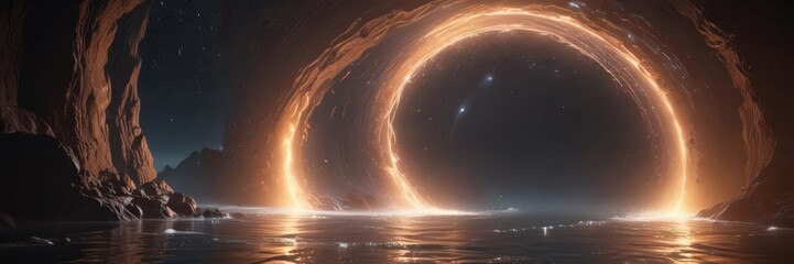 Wall Mural - shimmering portal, cosmic waves ripple across its surface, ethereal glow , digital art, celestial