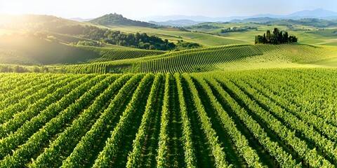Wall Mural - Vineyard Landscape with Rolling Hills and Rows