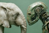 Elephant and Futuristic Robot Head A Contrast of Nature and Technology