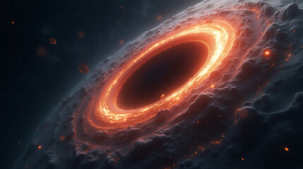 Wall Mural - Cosmic formation of a black hole with glowing gas rings