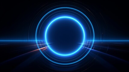 Wall Mural - blue glowing circle lines on dark background modern geometric tech design for cover banner or brochu