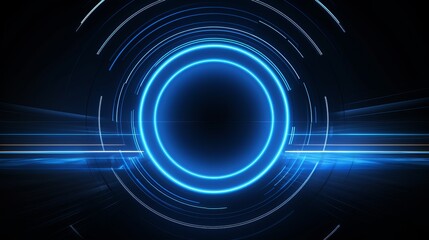 Wall Mural - Abstract glowing geometric blue circle lines on dark background futuristic cover or website design