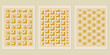© Gambar - Three golden geometric artwork panels in a minimalist design, showcasing decorative mosaic patterns, evoke timelessness, and stylistic elegance, creating a visually captivating collection