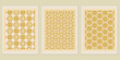 © Gambar - Elegant triptych featuring ornate golden floral and geometric repeating patterns on neutral backgrounds offering timeless and decorative wall art aesthetic