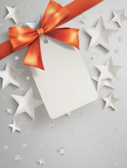 Leinwandbilder - Decorative Stars and Tag With Vibrant Bow Enhance Festive Atmosphere in Light and Shadow