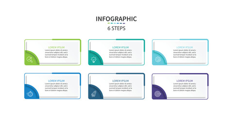 Poster - Infographic labels with icons and 6 options or steps. Suitable for process diagrams, presentations, workflow layouts, banners, flow charts, and infographics.