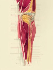 Aufkleber - Detailed Cross Section Illustration of Leg Muscle Anatomy Showcasing Muscle Fibers, Nerves, and Blood Vessels in a Flat Medical Style