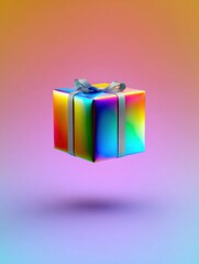 Poster - Floating Gift With Colorful Aura Against a Smooth Gradient Background Creates a Whimsical Atmosphere and Sparks Joy