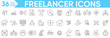 © Arslan - Freelancer icon set.work online, freelancing, computer, meeting, office, home office, digital nomad,  digitalization, portfolio and more.Vector and illustrator set.