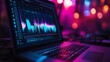 © Mamad - Laptop displaying audio data visualizations in a vibrant nightlife setting