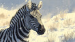© Thiago - Close-up portrait of a zebra in monochrome on a shroud background. [Frozen Monoliths] | Snowveil Tomb | white shroud. Illustration
