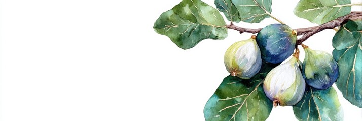 Aufkleber - Watercolor Illustration of Fresh Figs and Green Leaves With a Clean White Background for Creative Design