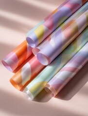 Poster - Abstract Pastel Wrapping Paper Rolls Arranged in a Colorful Display on a Soft Surface