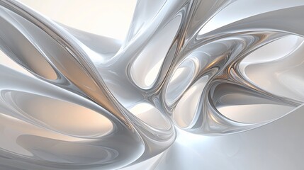 Wall Mural - abstract silver and white flowing shapes.