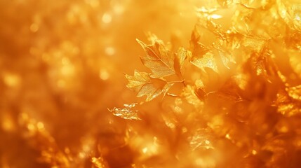 Wall Mural - golden autumn leaves backlit by sunlight, creating a warm, hazy, bokeh effect.