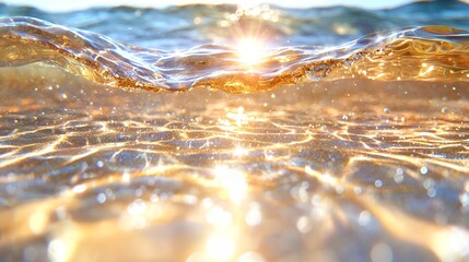 Wall Mural - Sunlight shimmering through water creating beautiful golden reflections and sparkles a tranquil and peaceful nature scene perfect for relaxation and meditation
