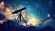© Mnur - Silhouette of a telescope atop rocks under a starry night sky.