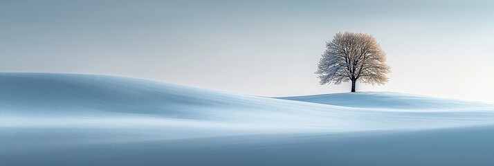 Wall Mural - Solitary tree on snow-covered hills