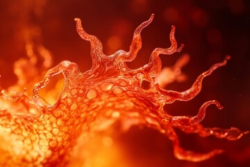 Wall Mural - abstract orange fluid with intricate, organic shapes resembling a fiery, spiky sun or starburst.