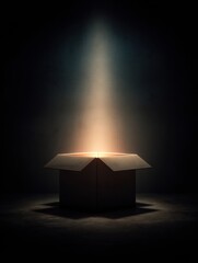 Leinwandbilder - Mystery Box Emits Glowing Light in Dark Surroundings Creating an Enchanting Atmosphere