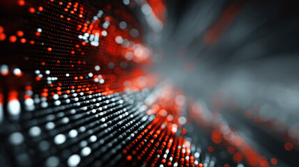 Poster - Abstract digital data stream, glowing red and white particles forming a dynamic wave pattern on a dark background, suggesting technological advancement or network connectivity. : Generative AI