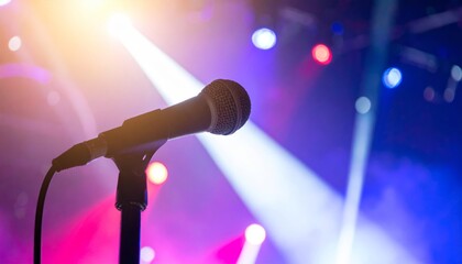 Wall Mural - Microphone on Stand with Colorful Stage Lights