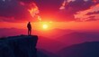 © Wanchai - A lone figure silhouetted against a vibrant sunset, standing at a precipice overlooking a vast expanse , rocks, determined