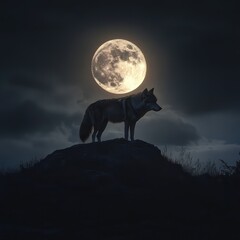 Wall Mural - Wolf silhouette moonlit night