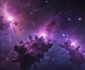 Wall Mural - purple cosmic background, dense nebulae, bright star cluster , science fantasy, cosmic