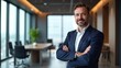 © SarghiArts - Professional businessman, confident pose, modern suit, corporate attire, office environment